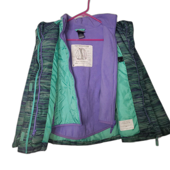 C9 Champion Waterproof Green Purple Striped Two Layer Coat Girls Size Medium 7-8 - Picture 4 of 11